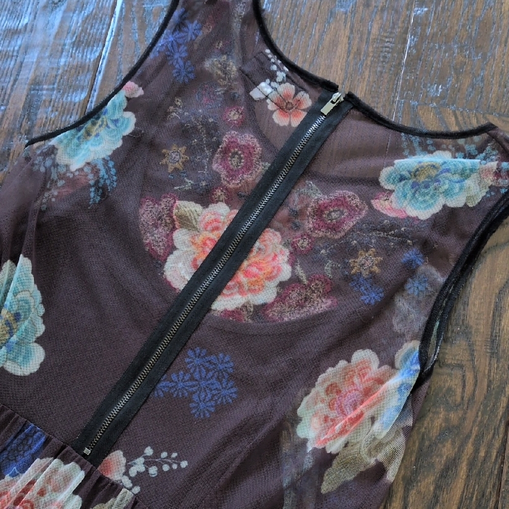 BIYA JOHNNY WAS I Floral Embroidered Mesh Sleeveless Midi Dress with Liner, S - Picture 13 of 16